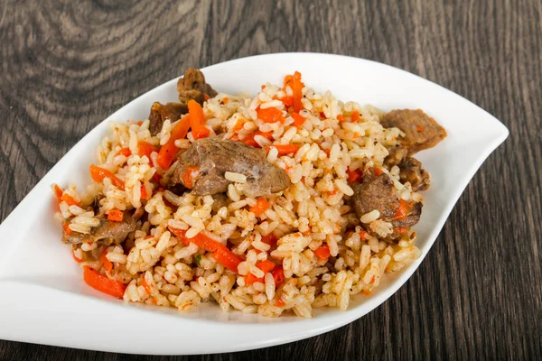 Asian Rice Plov Meat Carrots — Stock Photo, Image