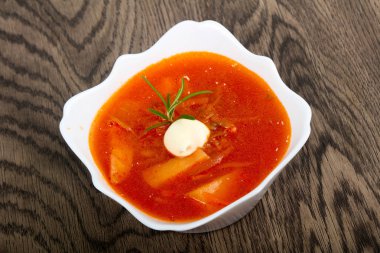 Rus Borcsh çorba ahşap arka plan üzerinde