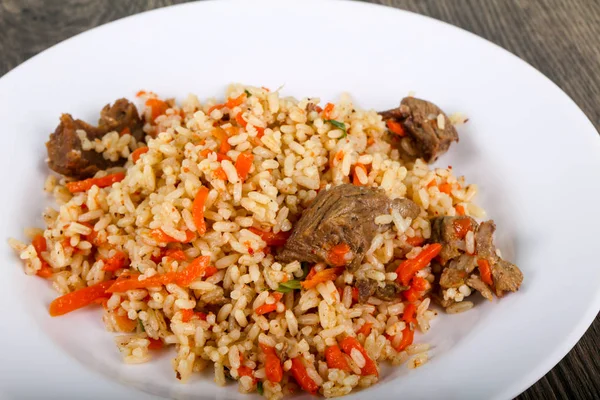 Arroz Asiático Plov Con Carne Zanahoria — Foto de Stock