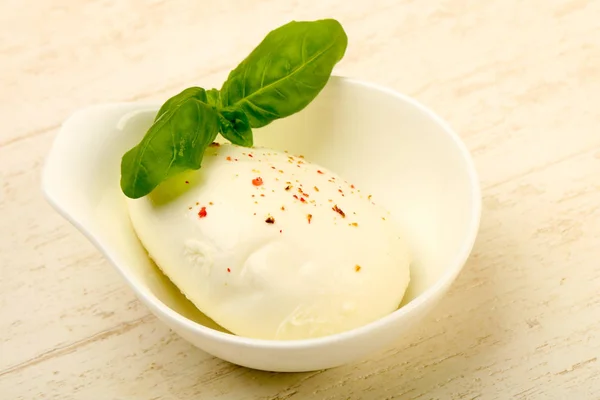 Formaggio Alla Mozzarella Con Foglie Basilico — Foto Stock