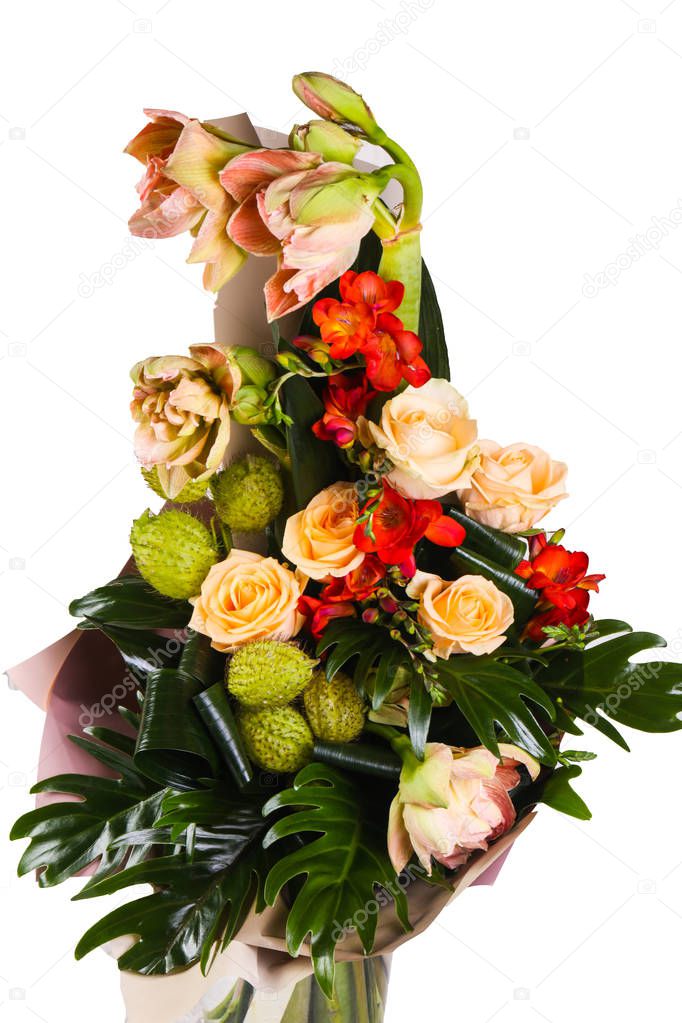 Fresh roses bouquet with other flowers