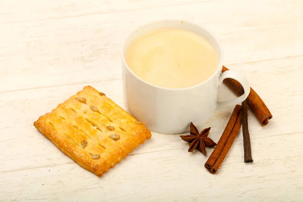 Caffè Con Cannella Servita Pasticceria — Foto Stock