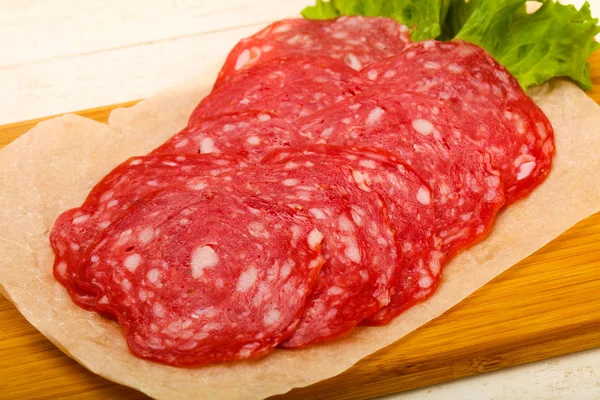 Spanische Wurst Salchichon Über Hölzernem Hintergrund — Stockfoto