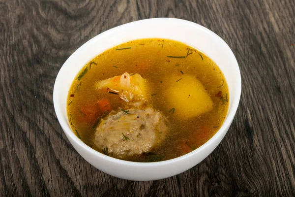 Soup with meatballs, potato and carrots — Stock Image Soup Meatballs Potato Carrots Royalty Free Stock Photos