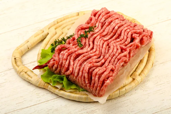 Raw Minced Beef Meat Thyme Hot Pepper — Stock Photo, Image