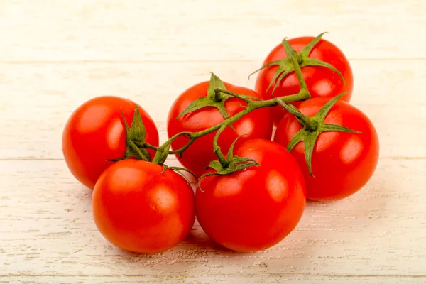 Fresh Juicy Tomato Branch Wooden Background — Stock Photo, Image