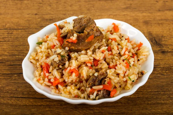 Arroz Asiático Plov Con Carne Zanahoria — Foto de Stock