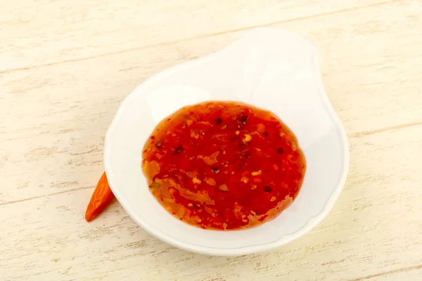 Sweet Sour Sauce Bowl Wooden Background — Stock Photo, Image