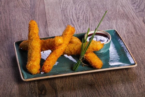 Cheese sticks with sauce served green onion — Stock Image Cheese Sticks Sauce Served Green Onion Royalty Free Stock Photos