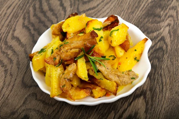 Fried Potato Pork Served Rosemary — Stock Photo, Image