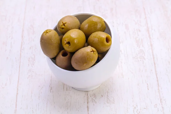 Tasty Pickled olives in the bowl