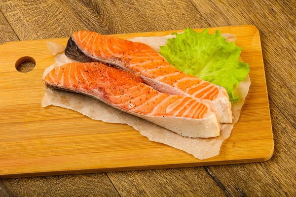 Raw Salmon Slice Ready Baking Spices — Stock Photo, Image