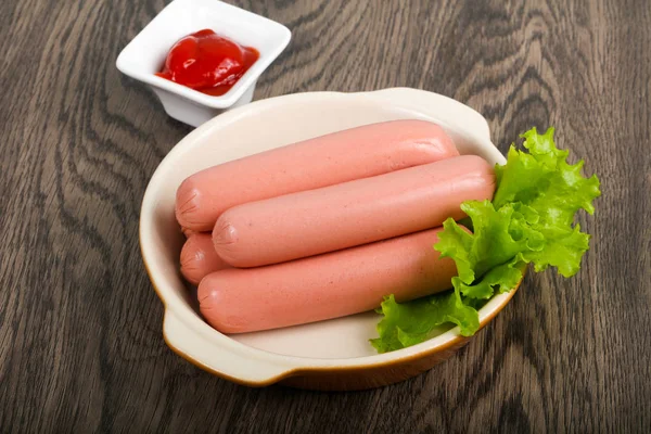 Boiled Sausages Salad Ketchup — Stock Photo, Image