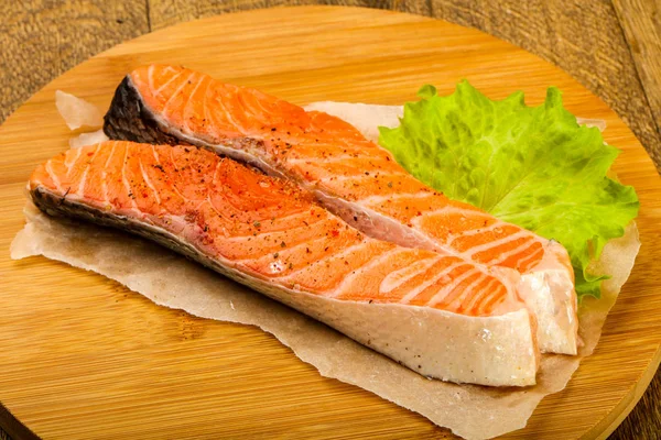 Raw Salmon Slice Ready Baking Spices — Stock Photo, Image