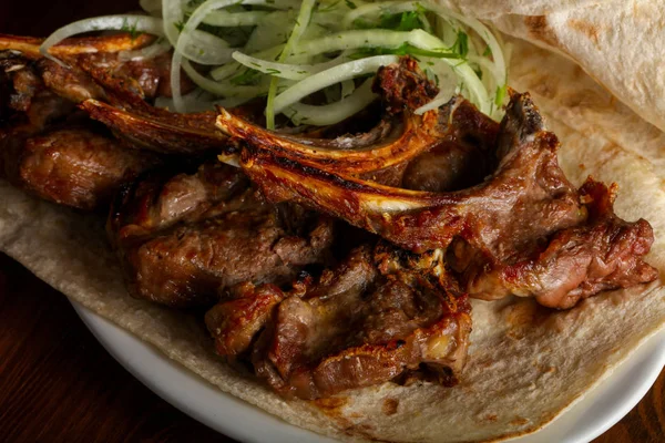 Lams Kebab Ribben Geserveerd — Stockfoto