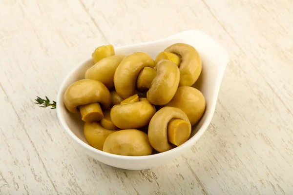 Marinated champignons in the bowl - ready for cooking — Stock Image Marinated Champignons Bowl Ready Cooking Stock Image