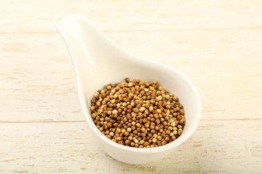 Kişniş tohumu yığın ahşap arka plan üzerinde