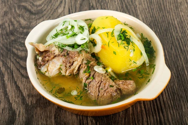 Sopa Carne Caucásica Hashlama Con Cordero Ternera — Foto de Stock