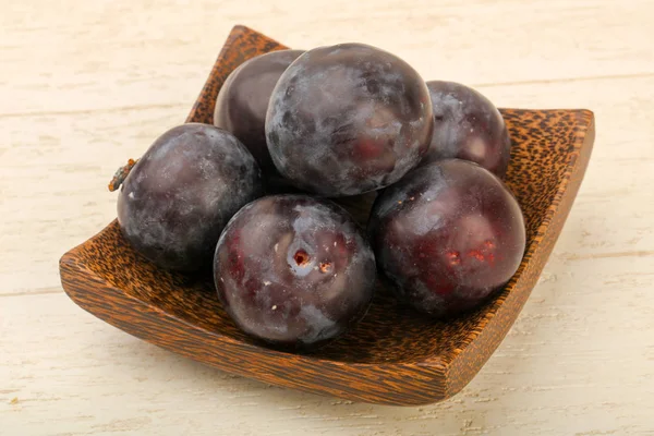 Ripe Fresh Plums Wooden Background — Stock Photo, Image