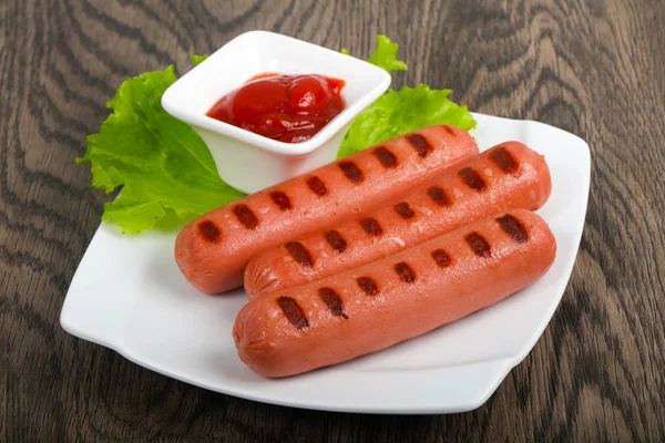 Grilled Sausages Salad Ketchup — Stock Photo, Image