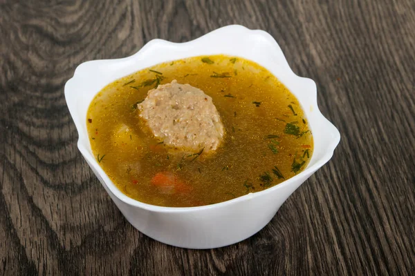 Soup with meatballs, potato and carrots — Stock Image Soup Meatballs Potato Carrots Stock Photo