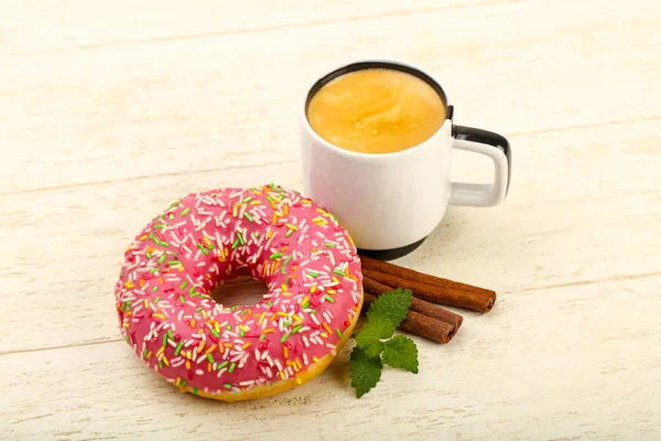 Pink Sweet Iced Donut Wooden Background — Stock Photo, Image