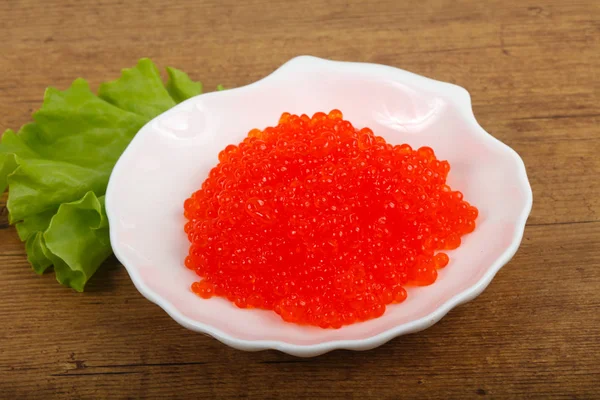 Roter Kaviar Der Schüssel Weißem Teller — Stockfoto