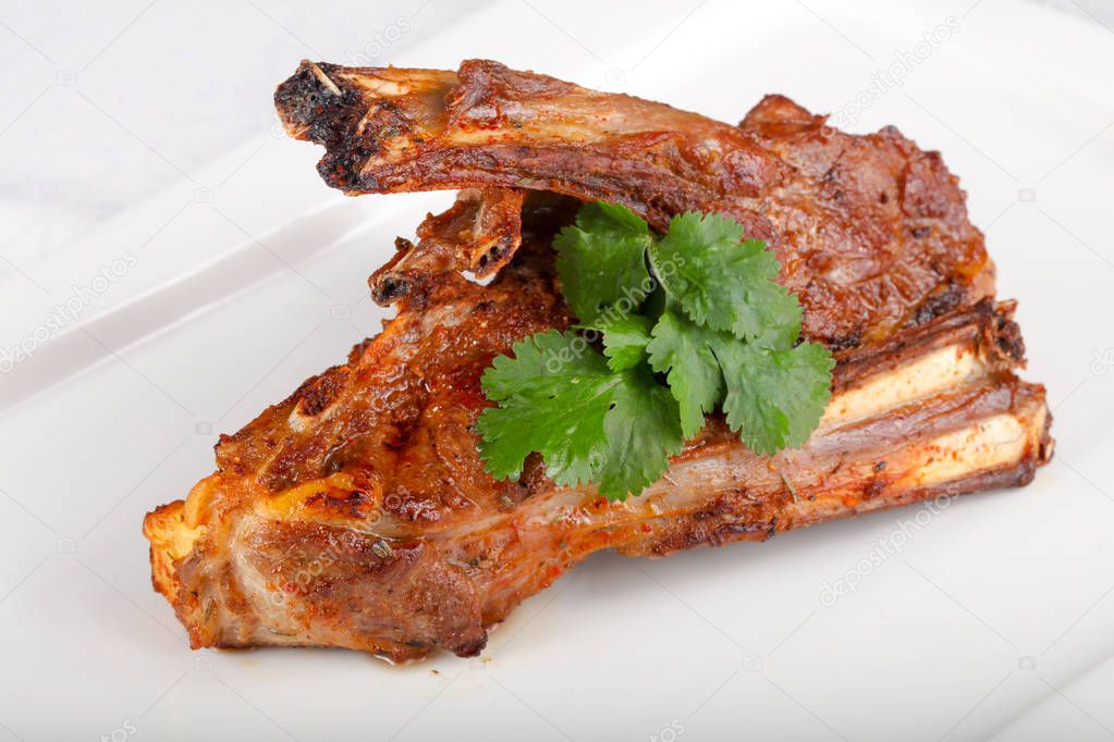 Roasted lamb with coriander leaves
