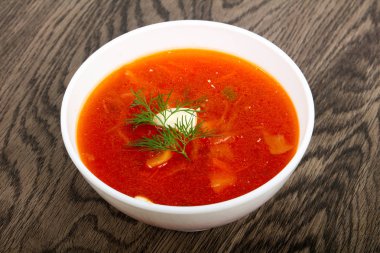 Rus Borcsh çorba ahşap arka plan üzerinde