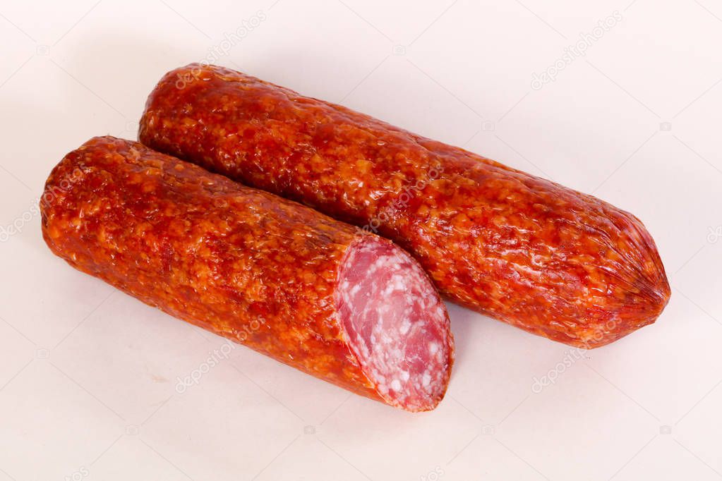 Dry salamy sausage isolated