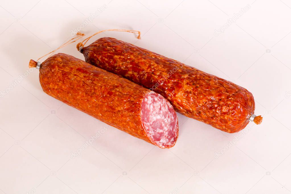 Two Salamy sausages isolated