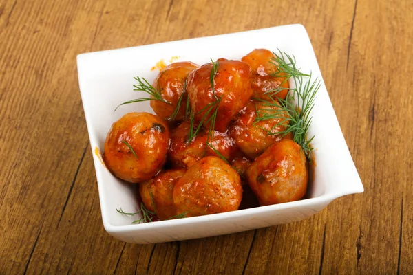 Meat Balls Tomato Sauce Served Dill — Stock Photo, Image