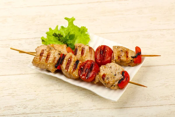 Grilled Turkey Skewer Tomato Pepper — Stock Photo, Image