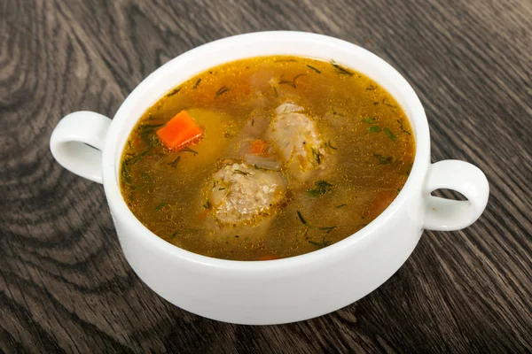 Sopa Com Almôndegas Batata Cenoura — Fotografia de Stock