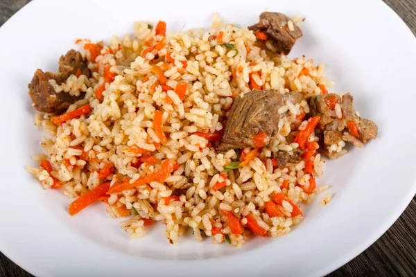 Arroz Asiático Plov Con Carne Zanahoria — Foto de Stock