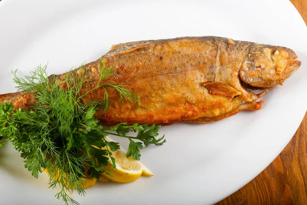 Roasted Trout Served Lemon Herbs — Stock Photo, Image