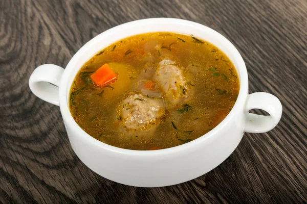 Soup with meatballs, potato and carrots — Stock Image Soup Meatballs Potato Carrots Stock Picture