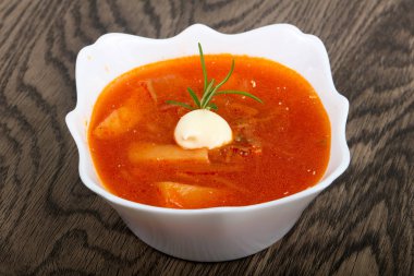 Rus Borcsh çorba ahşap arka plan üzerinde