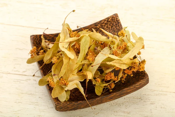 Dried Linden Heap Bowl Wooden Background — Stock Photo, Image