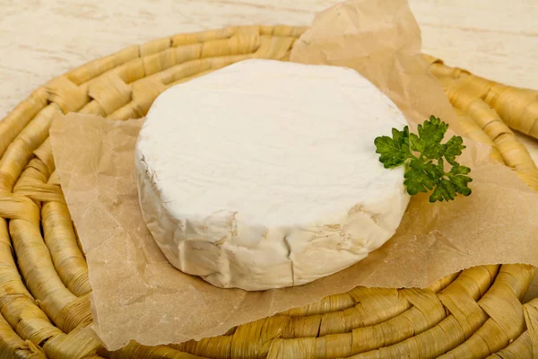 Camembert Cheese Parsley Wooden Background — Stock Photo, Image