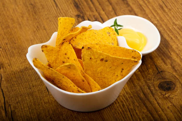 Nachos Med Ostsås — Stockfoto