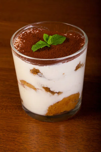 Tiramisu Cake Mint Glass — Stock Photo, Image