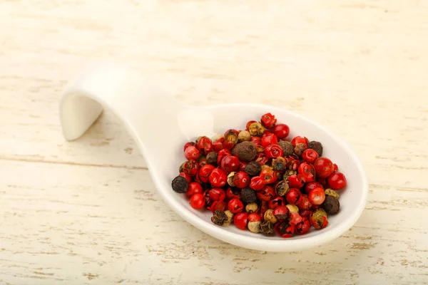 Paprika Mais Mischhaufen Der Schüssel Über Holzgrund — Stockfoto