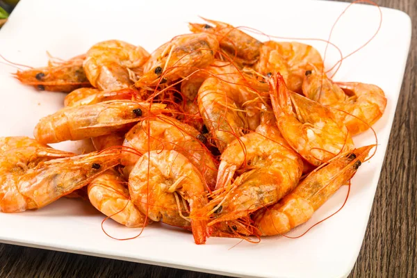 Los Langostinos Cocidos Escudilla Preparado Para Comer — Foto de Stock