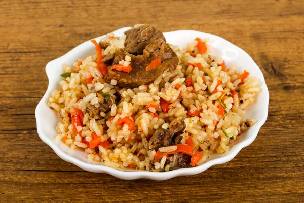 Arroz Asiático Plov Con Carne Zanahoria — Foto de Stock