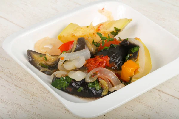 Steamed vegetables - eggplant, tomato, pepper and zucchini