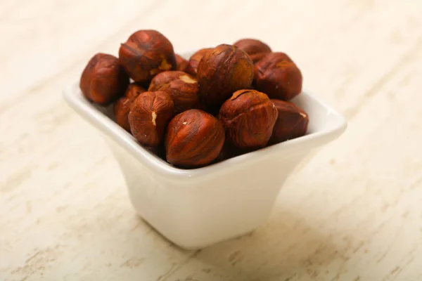 Hazelnut Heap Wooden Background — Stock Photo, Image