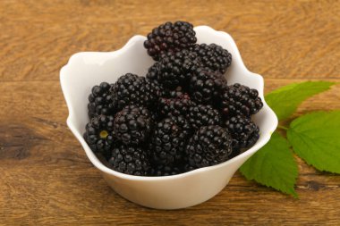 Böğürtlen yaprağı ahşap arka plan üzerinde