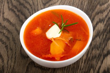 Rus Borcsh çorba ahşap arka plan üzerinde