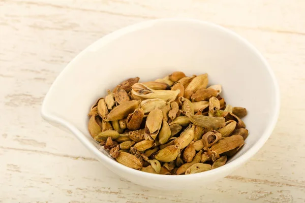 Dry Cardamom Seeds Heap Bowl — Stock Photo, Image